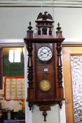 Victorian walnut cased Vienna wall clock with phoenix crest