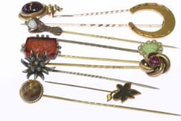 Collection of ten Victorian stick pins