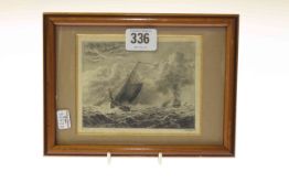 Small maritime study, signed G.B.S., dated Oct 20/51, pencil, framed, image 9cm by 11.