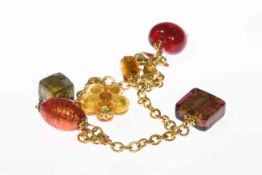 9 carat gold and Murano glass bracelet,