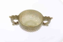 Chinese pale celadon censer, decorated with four rows of 'beads', old paper label to base, 12.