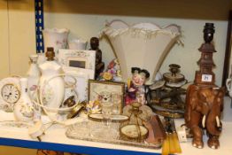 Petit Point and glass dressing table ware, Aynsley china, wood elephant lamp and shade, china,