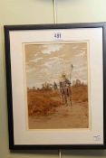 Carlo Balestrini, Two Soldiers on Horseback, watercolour heightened with white,