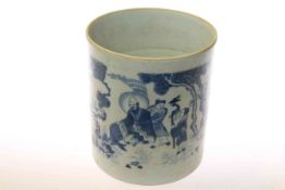 Chinese blue and white brush pot, painted with figures, 20.
