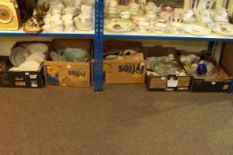 Five boxes of glass and china including Continental dinnerware,