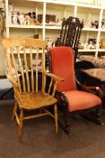 Farmhouse style elbow chair and Victorian mahogany rocking chair
