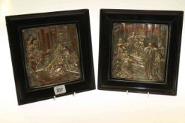 Pair of 19th Century electrotype plaques in ebonised frames, overall 23cm by 22.