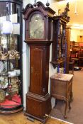 Antique inlaid oak 30 hour longcase clock having brass arched dial inscribed Robert Thornton