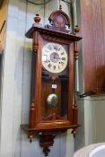 Victorian mahogany and satinwood inlaid cased Vienna wall clock having painted dial