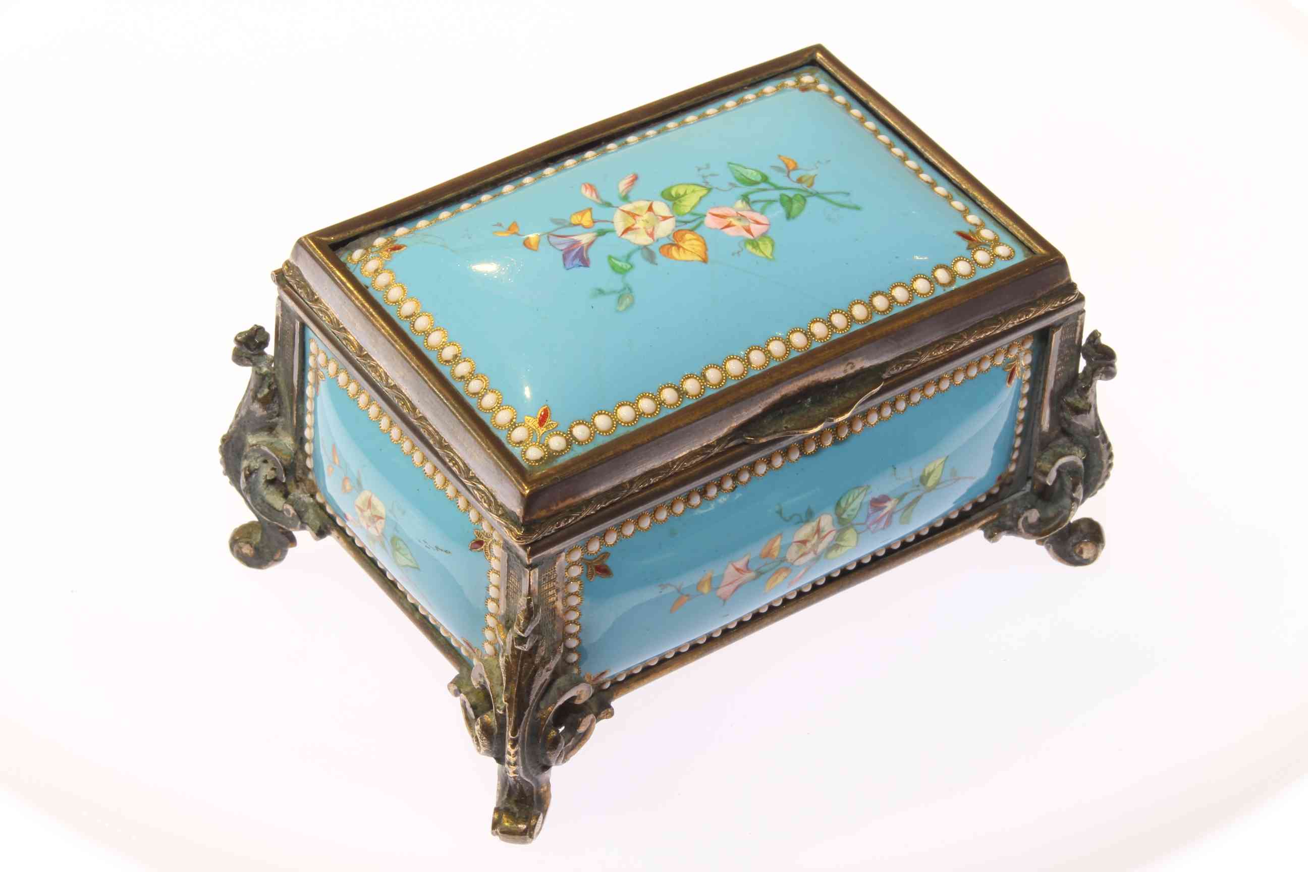 Continental enamel and gilt-brass enamel bombe casket,