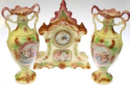 Ornamental china clock garniture