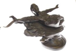 Large modern bronze of naked lady floating on a cloud
