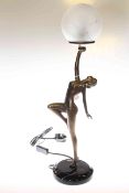 Art Deco style table lamp in the form of lady with ball