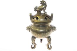 Chinese bronze censer, 19th Century, with foo dog finial,