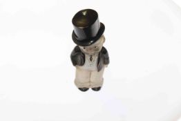 Vintage frosted and painted glass scent bottle with screw-off top hat,