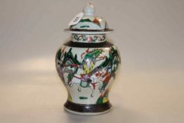 Chinese crackle glazed and enamel decorated vase and cover,
