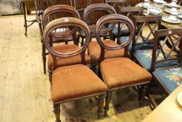 Set of four Victorian balloon back dining chairs on turned legs