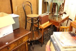 Bentwood high chair, tripod occasional table, Singer electric sewing machine,
