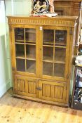 Oak linen fold four door cabinet bookcase,
