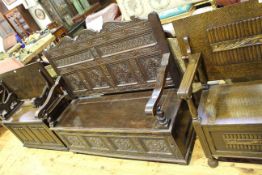 Victorian carved oak box settle,