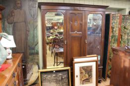 Early 20th Century oak double mirror door wardrobe
