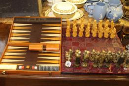 Resin chess set and board and cased backgammon