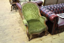 Victorian carved mahogany framed armchair with serpentine front seat on cabriole legs