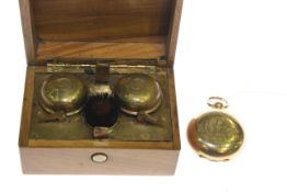 Edwardian gold plated sovereign case and portable two bottle inkwell (2)