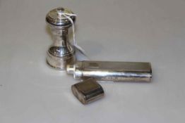 Modern silver spirit flask and pepper grinder (2)