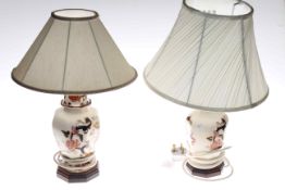 Pair of Masons Pottery table lamps and shades