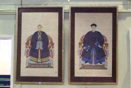 Pair Portraits, Oriental Lady and Gentleman Seated, gouaches,
