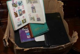 Box of stamps and albums, first day covers,