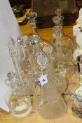 Collection of ten crystal decanters
