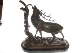 Large bronze model of a stag on marble plinth