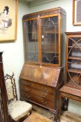 Mahogany Chippendale style bureau bookcase on ball and claw legs