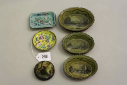Five small antique decorated dishes,