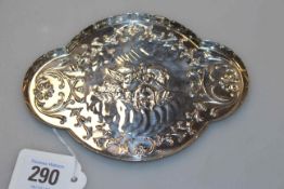 Silver tray, modern, embossed with the winged heads of children, 2.8oz, 15.5cm by 11.
