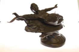 Large modern bronze of naked lady floating on a cloud