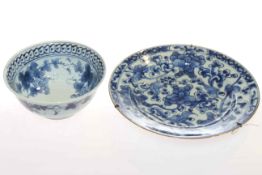 Chinese blue and white plate and a blue and white bowl (2)