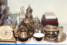 Silver plated ware, cutlery, glassware, petit point dressing table set,