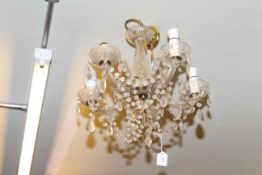 Three glass and lustre drop five branch ceiling lights
