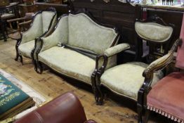 Late 19th Century mahogany three piece parlour suite in floral pattern fabric
