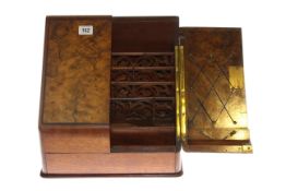19th Century walnut stationery box with fretwork interior