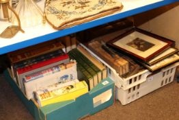 19th Century leather bound books, children's books, various pictures, maps,
