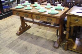 Late 19th Century pitch pine two drawer side table,