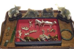 Ten silver animal models including otter, Bambi, hare, buffalo and other metal and onyx models,