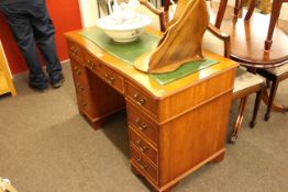Yew eight drawer pedestal desk