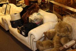 Large teddy bear, fur coats, vintage clothing,