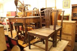 Pair Georgian oak side chairs, Georgian mahogany D-shaped table, revolving tripod piano stool,