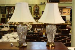 Pair of Waterford crystal table lamps with silk shades